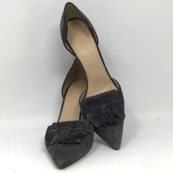 J. Crew Suede  Medium Gray Fringed heels in a women size  7.5 Made in Italy - Picture 2 of 6
